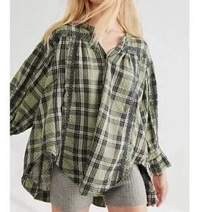 NWT Free People Lou In Meadow Cotton Plaid Top